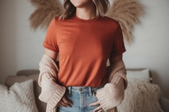 Terracotta tee with neutral cardigan casual Product Image 1