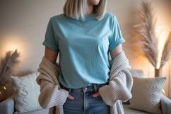 Teal t shirt and cream cardigan image Product Image 1
