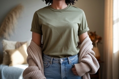 Olive green t shirt and denim jeans mockup image Product Image 1