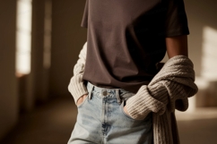 Casual brown t shirt light denim jeans fashion clothing Product Image 1