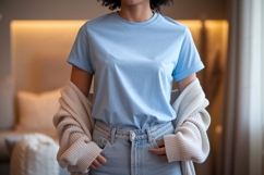 Blue t shirt mockup with cardigan image Product Image 1