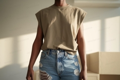 Tan shirt ripped denim shorts image Product Image 1