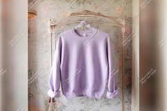 Lavender Crewneck Tshirt Mockup On Rack Product Image 1