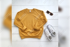 Mustard Tshirt Mockup With White Sneakers And Sunglasses Product Image 1