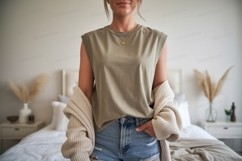 Sleeveless top denim shorts cardigan Product Image 1