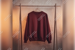 Maroon Sweatshirt Tshirt Mockup On Wooden Hanger Product Image 1