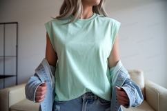 Mint green sleeveless shirt denim jacket image Product Image 1