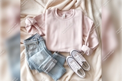Pink Tshirt Mockup With Jeans And Shoes Product Image 1
