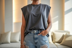 Dark grey sleeveless shirt ripped denim Mockup Product Image 1