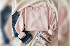 Pink Tshirt Mockup With Jeans And Sneakers Product Image 1