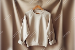Cream Sweatshirt Hanging On Wooden Hanger Product Image 1