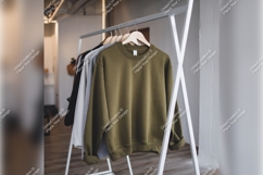 Olive Tshirt Mockup On White Clothing Rack Product Image 1