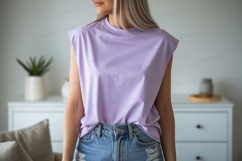 Lavender sleeveless top denim shorts image Product Image 1