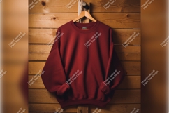 Maroon Tshirt Mockup Hanging On Wooden Wall Product Image 1