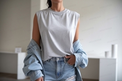 Gray sleeveless shirt denim jacket image Product Image 1