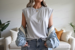 Grey t shirt denim jacket mockup image Product Image 1