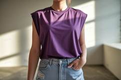 Purple sleeveless top denim shorts image Product Image 1