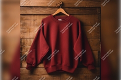 Maroon Tshirt Mockup Hanging On Wooden Wall Product Image 1