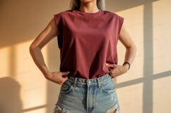 Maroon top denim shorts mockup image Product Image 1