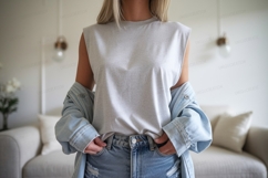 Gray sleeveless shirt denim jacket image Product Image 1