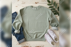 Sage Green Sweatshirt Mockup With Jeans And Shoes Product Image 1