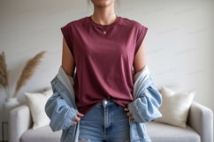 Maroon shirt denim jacket jeans image Product Image 1