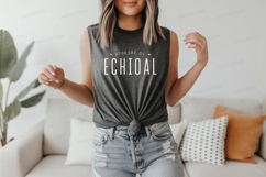 Dark gray sleeveless shirt with white text clothing Product Image 1