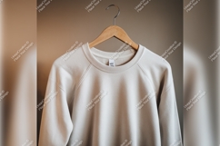Beige Sweatshirt On A Wooden Hanger Tshirt Mockup Product Image 1