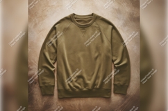 Olive Green Crewneck Tshirt Mockup Flat Lay Product Image 1