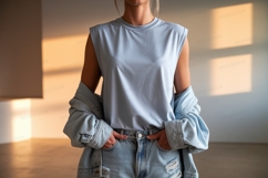 Light blue sleeveless top denim jacket image Product Image 1
