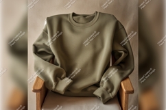 Olive Green Tshirt Mockup On Wooden Chair Product Image 1