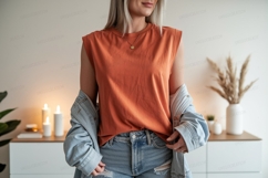 Orange shirt denim jacket mockup image Product Image 1