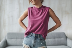 Magenta sleeveless top denim shorts image Product Image 1