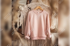 Pink Sweatshirt Tshirt Mockup Against Macrame Backdrop Product Image 1