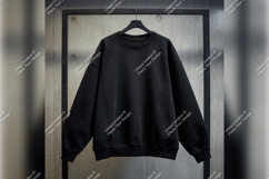 Black Sweatshirt Hanging Against Concrete Tshirt Mockup Product Image 1