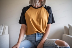 Mustard black raglan t shirt mockup image Product Image 1
