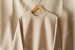 Beige Tshirt Mockup On Wooden Hanger Product Image 1