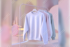 Pastel Sweatshirt Tshirt Mockup On Clothing Rack Product Image 1