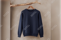 Navy Blue Sweatshirt Tshirt Mockup On Hanger Product Image 1