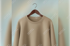 Navy Sweatshirt Tshirt Mockup On Wooden Hanger Product Image 1