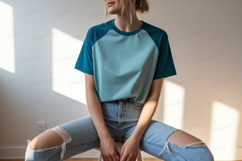 Teal and blue raglan t shirt mockup image Product Image 1