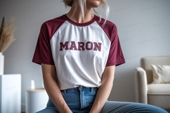 Maroon white raglan shirt mockup apparel t-shirt Product Image 1