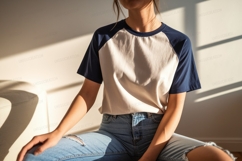 Beige navy raglan shirt mockup image Product Image 1