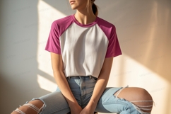 Magenta white raglan shirt ripped jeans image Product Image 1