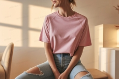 Pink t shirt ripped jeans mockup image Product Image 1