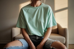 Mint green t shirt denim jeans image Product Image 1