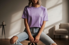 Lavender shirt ripped jeans mockup image Product Image 1
