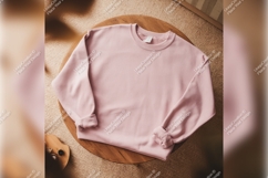 Pink Sweatshirt On Wood Table Tshirt Mockup Product Image 1
