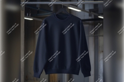 Navy Blue Sweatshirt Tshirt Mockup On Hanger Product Image 1