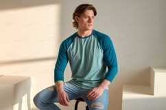 Teal blue raglan shirt jeans Product Image 1